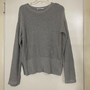 T Alexander wang Gray knit round neck sweater split side hem size XS